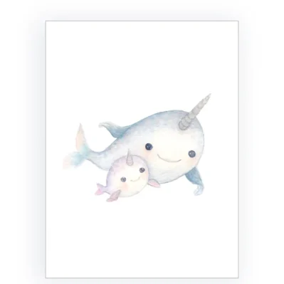 Affiche pour enfant. Maman narval et son petit
