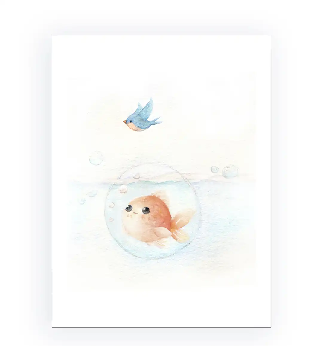 Message d'amour et d'amitié. Un petit oiseau un petit poisson...