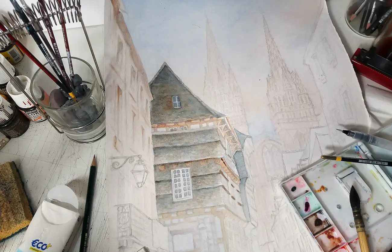 aquarelle de Quimper en cours
