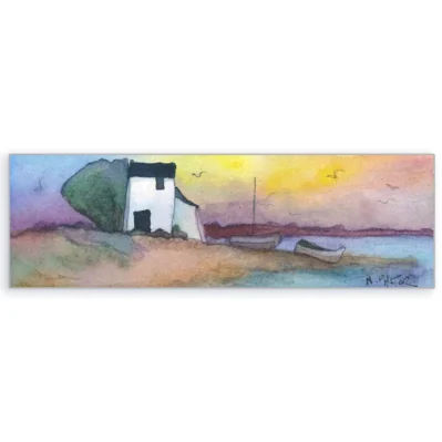 Maison de pêcheur, Paysage miniature panoramique aquarelle