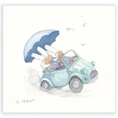 Freine! Bigoudènes en 2CV. Aquarelle originale