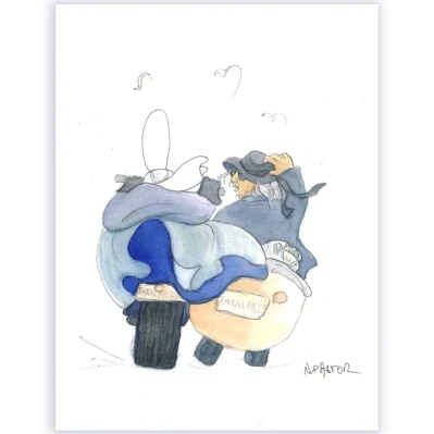 Le sidecar bigouden. Aquarelle originale