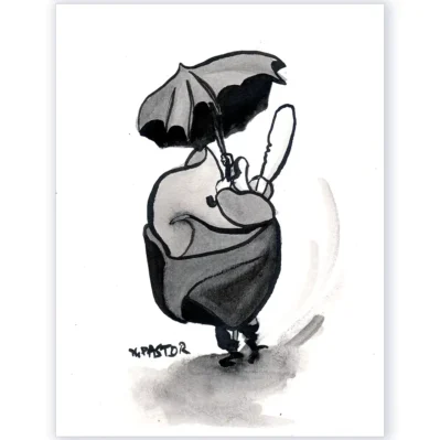 Bigoudène dans le vent. Encre de Chine originale