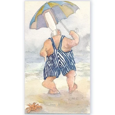 Maillot de bain et parasol. Aquarelle originale année 1993