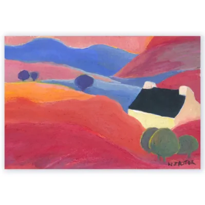 Les champs rouges. Gouache originale