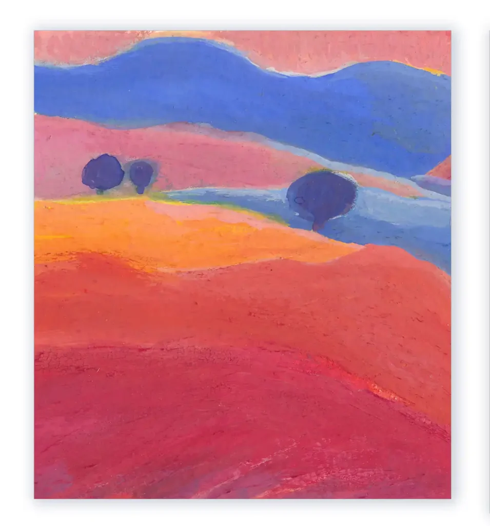 Gouache originale. Détail Les champs rouges