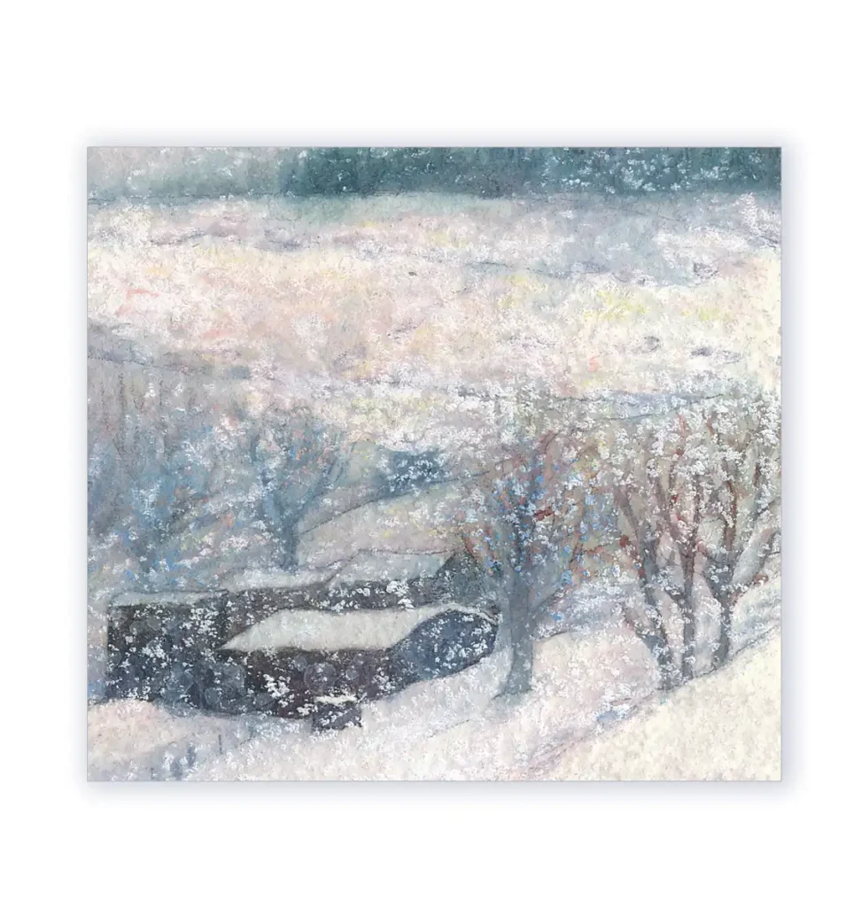 Tempête de neige. Gros plan Aquarelle et gouache originale