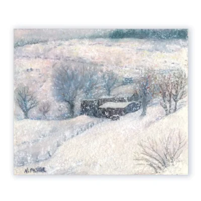 Miniature Tempête de neige. Aquarelle et gouache