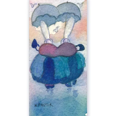 Miniature les Siamoises. Aquarelle originale année 1996