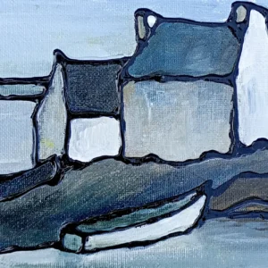 Barques à marée basse. Tableau carré acrylique sur châssis toilé, détail