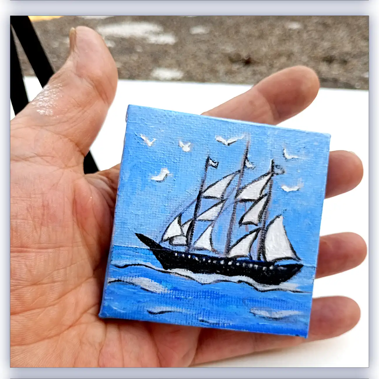 Gréement. Miniature acrylique sur châssis toilé.