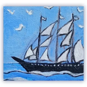 Gréement. Miniature acrylique sur châssis toilé, détail