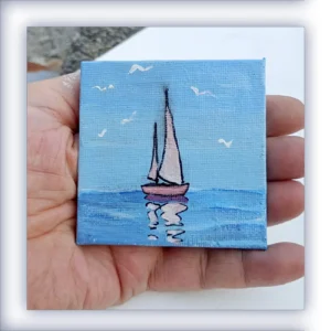 La voile. Miniature acrylique sur châssis toilé. 
