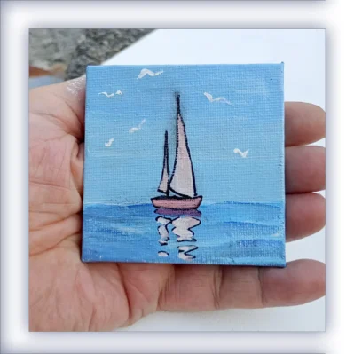 La voile. Miniature acrylique sur châssis toilé.