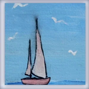 La voile. Miniature acrylique sur châssis toilé, détail