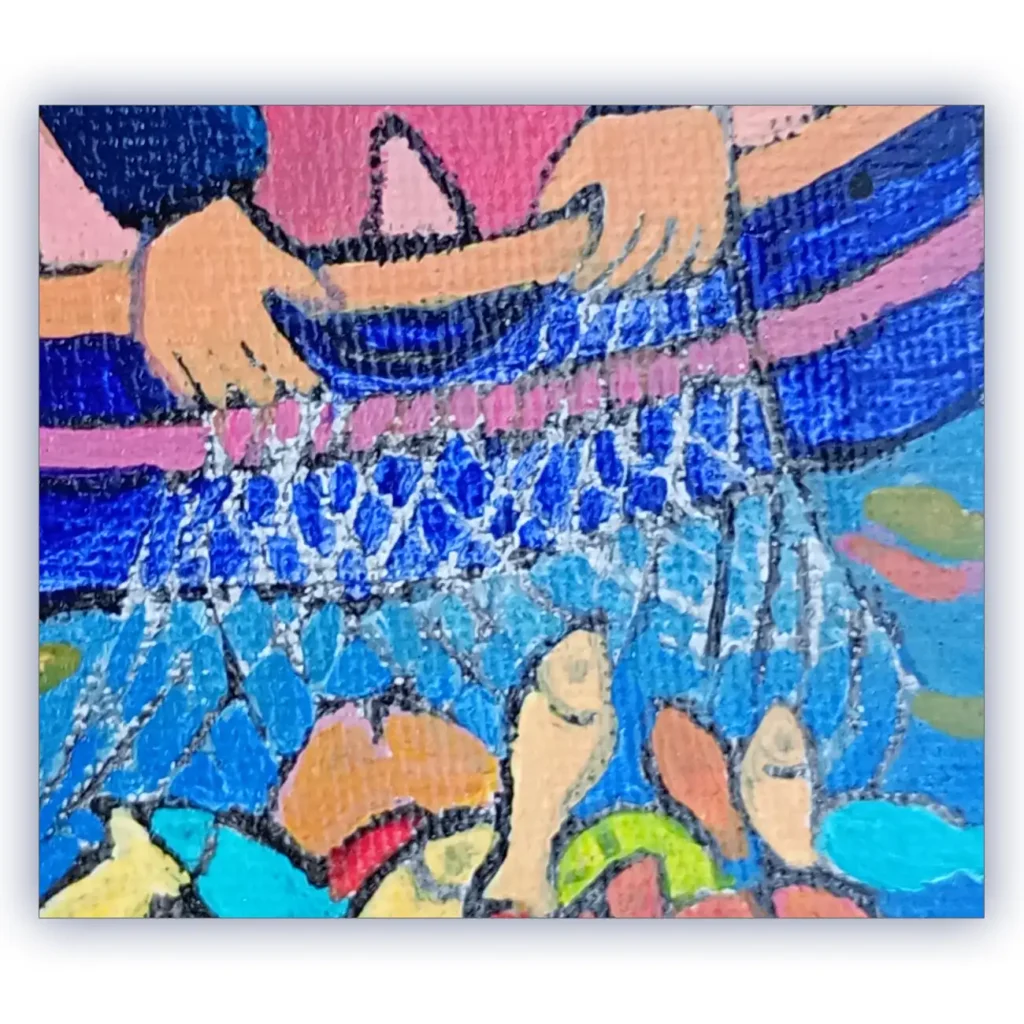 Mini toile acrylique, le filet du pêcheur, détail