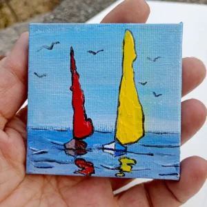 Régates. Miniature acrylique au couteau sur châssis toilé