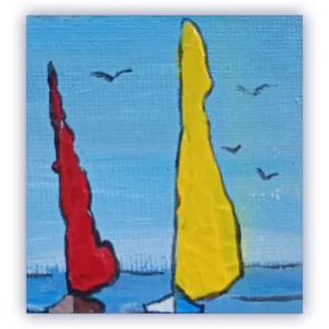 Régates. Miniature acrylique au couteau sur châssis toilé, détail