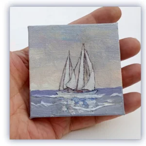 Les voiles blanches. Miniature acrylique sur châssis toilé