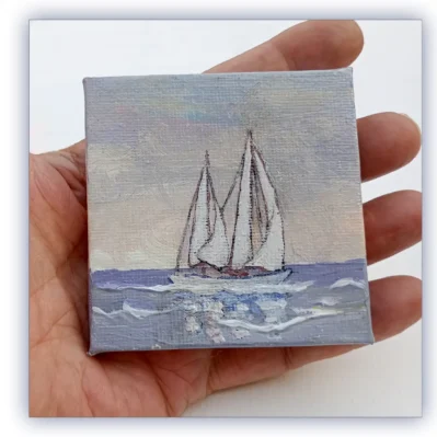 Les voiles blanches. Miniature acrylique sur châssis toilé.