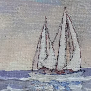 Les voiles blanches. Miniature acrylique sur châssis toilé, détail